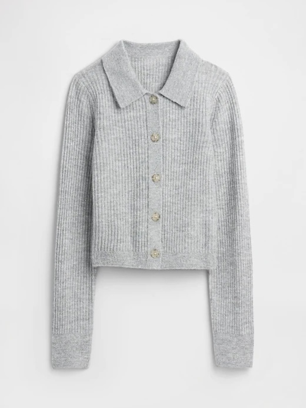 Gap Fitted Cropped Collared Cardigan Women XS Light Gray